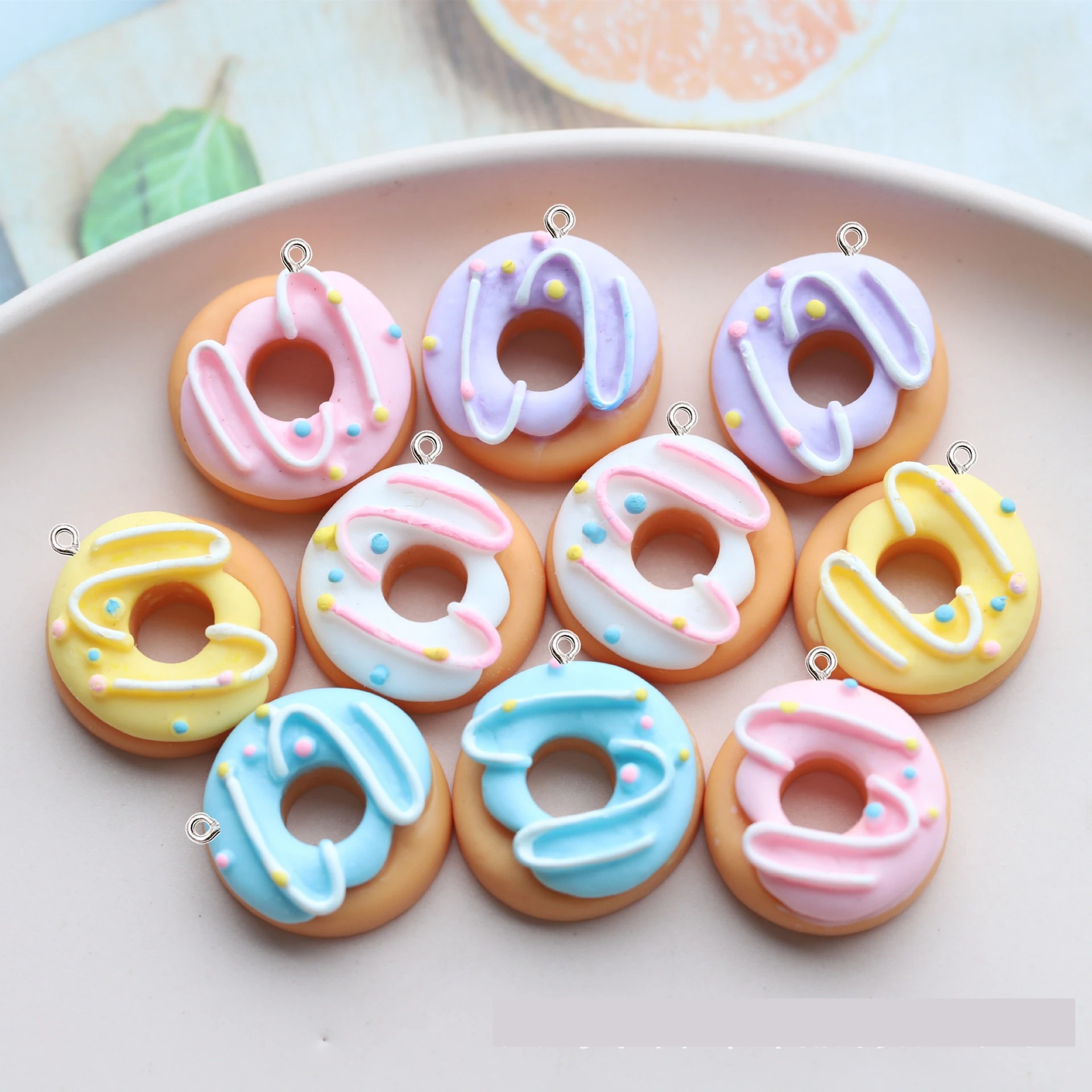 Resin Bangle Bracelet - 10 adet Kawaii Renk Donut Reçine