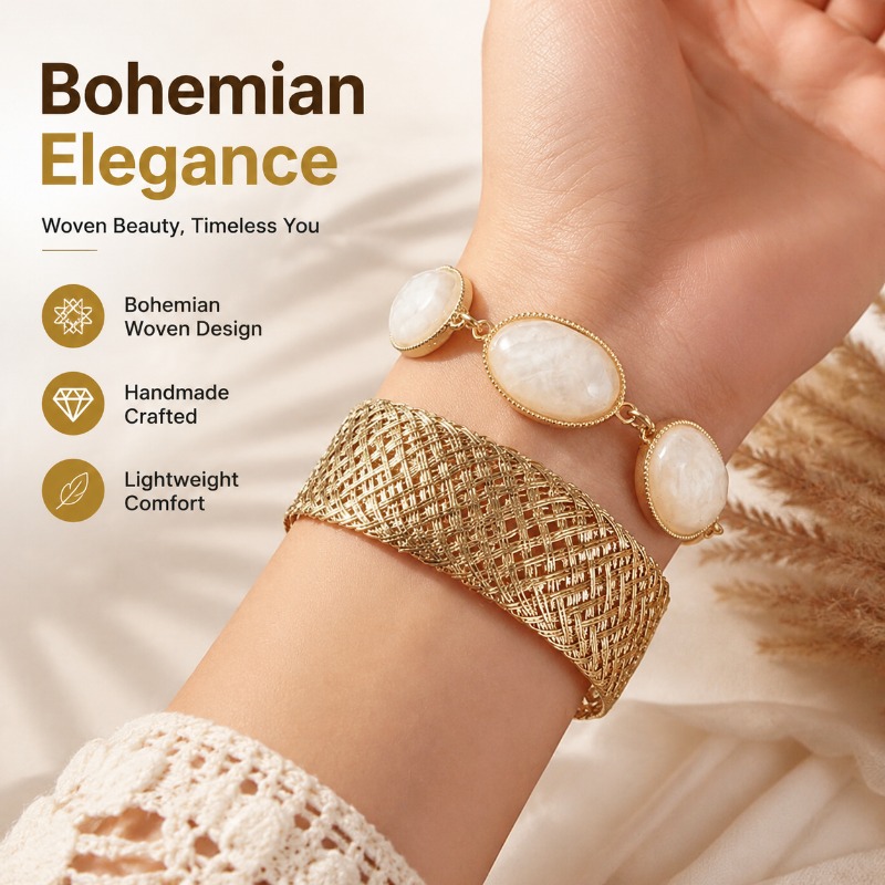 Resin Bangle Bracelet - Bohemian Dokuma Reçine Oval Bilezik Minimalist