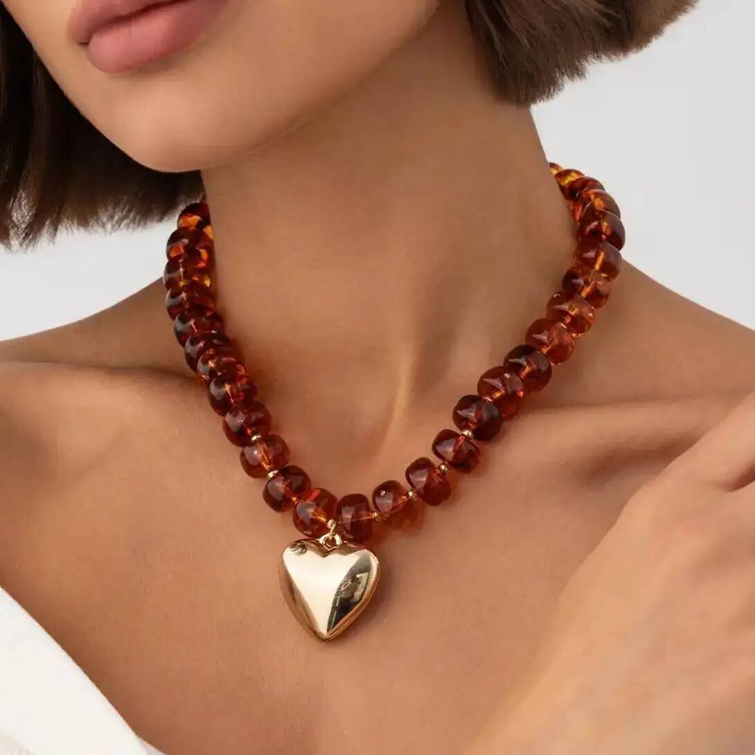 Resin Bangle Bracelet - SHIXIN Trendy Amber Akrilik Reçine Boncuklu